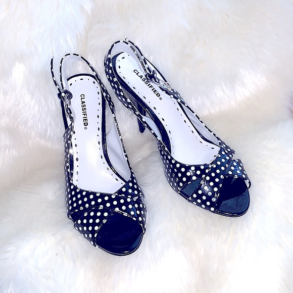 👠RARE VINTAGE SLEEK PINUP Black/White PolkaDot PeepToe SlingBack Stilettos 1950 - Picture 10 of 16